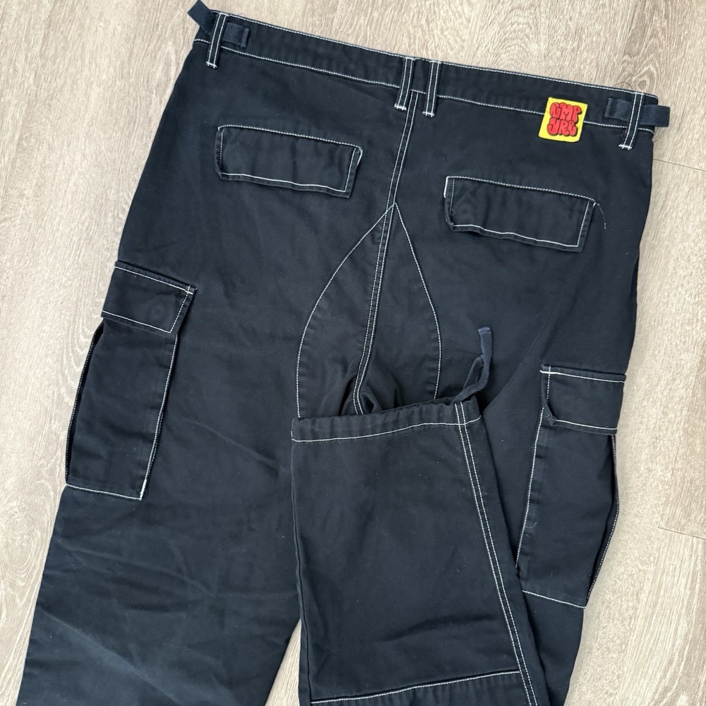 Empyre Relax Baggy Cargo Parachute Pants Men's 34x31 Black Outlined Y2K Skater